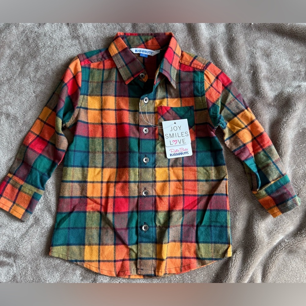 NWT Rugged Butts Autumn Plaid Kids Button Down Shirt